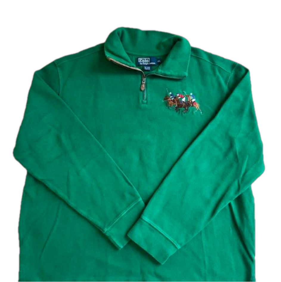 Polo By Ralph Lauren Green Quarter-Zip Pullover With Polo Player Embroidery